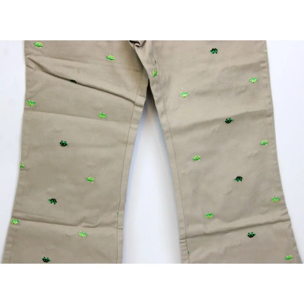 NEW 2006/05 Gymboree Prep Club Khaki Pants sz 7 Spring Turtle Ruffle Belt Embroi